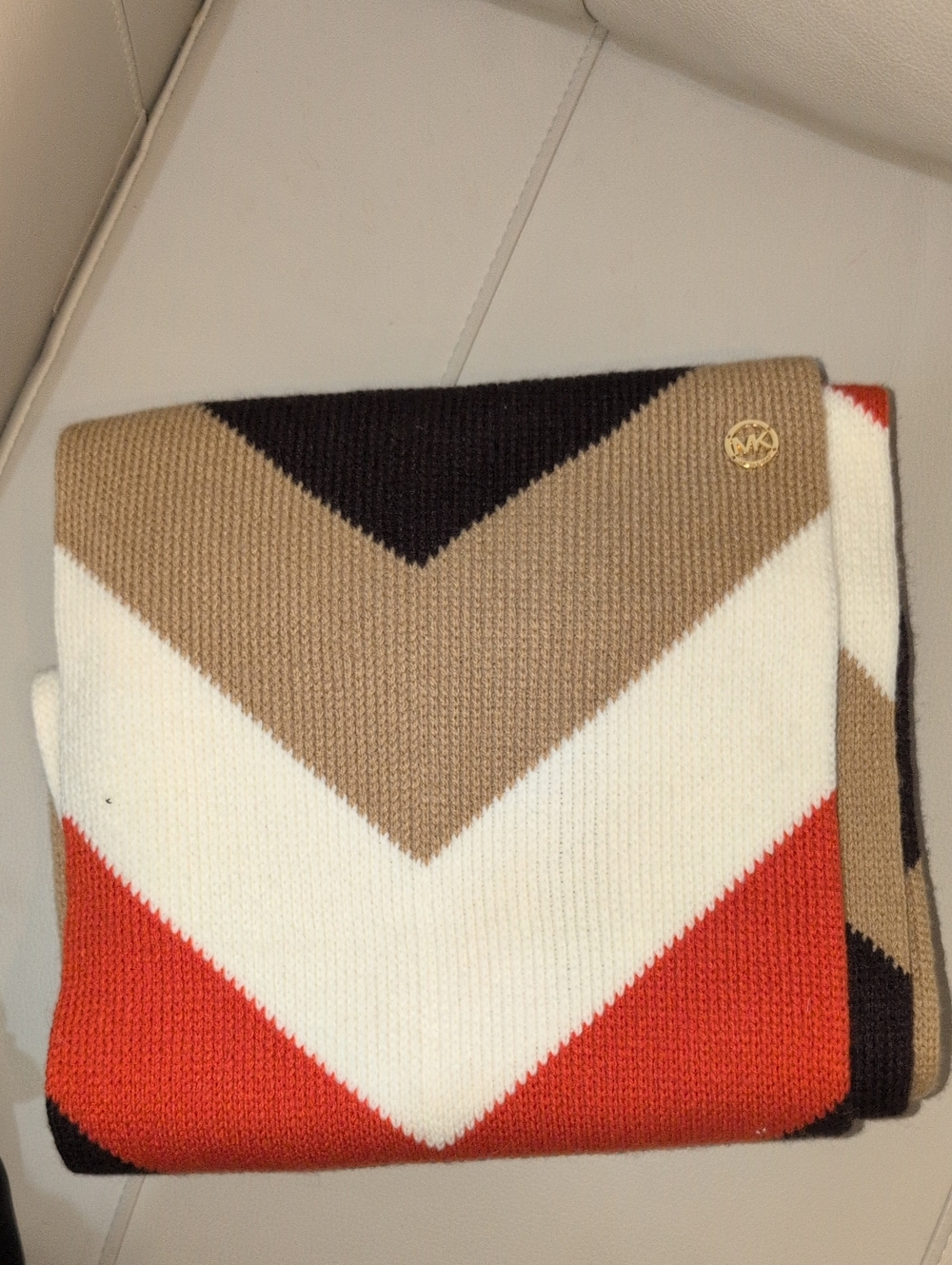Michael Kors Chevron Knit Infinity Scarf in Tan, White, Brown  & Orange